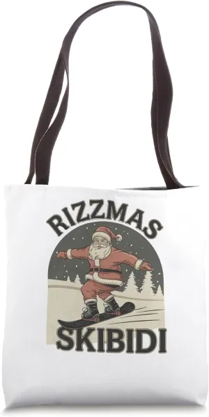 Retro Skibidi Rizzmas Funny Santa Clause Skating Board Tote Bag