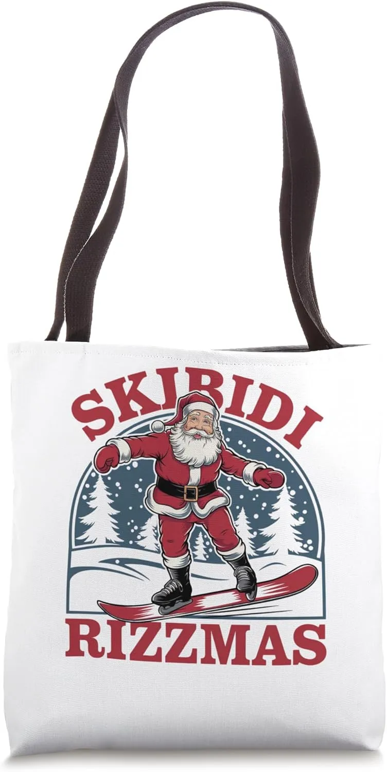 Retro Skibidi Rizzmas Funny Santa Clause Skating Board Tote Bag