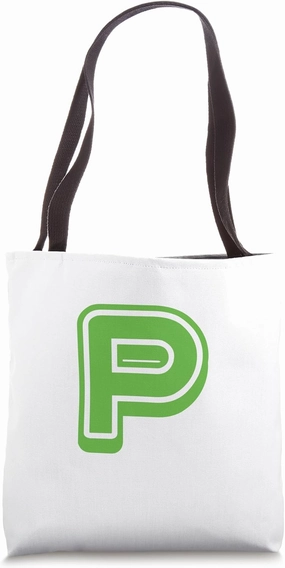 Retro Bold Letter GREEN - P - Outline Design - Alphabet Tote Bag