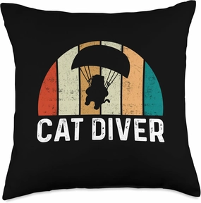 Retro Cat Parachuting Adventure Graphic Novelty - Cat Diver Throw Pillow