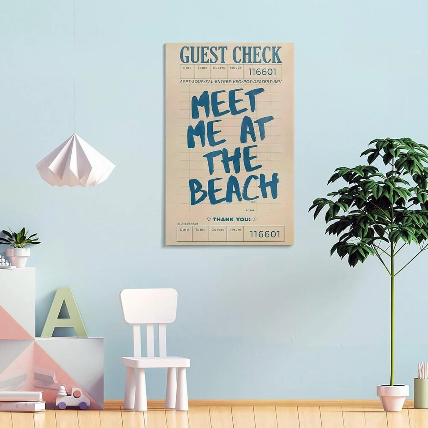 Retro Guest Check Meet Me At The Beach Trendy Preppy Poster Canvas Wall Art Posters For Room Aesthetic And Decor Poster For Bedroom Living Room Bathroom Kitchen Office Decor 08x12inch(20x30cm) Frame-s