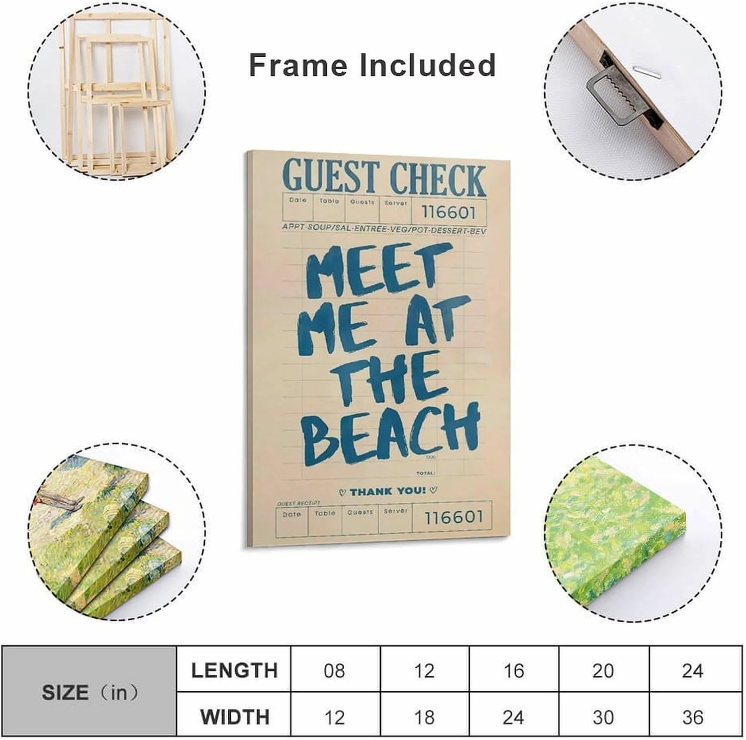 Retro Guest Check Meet Me At The Beach Trendy Preppy Poster Canvas Wall Art Posters For Room Aesthetic And Decor Poster For Bedroom Living Room Bathroom Kitchen Office Decor 08x12inch(20x30cm) Frame-s