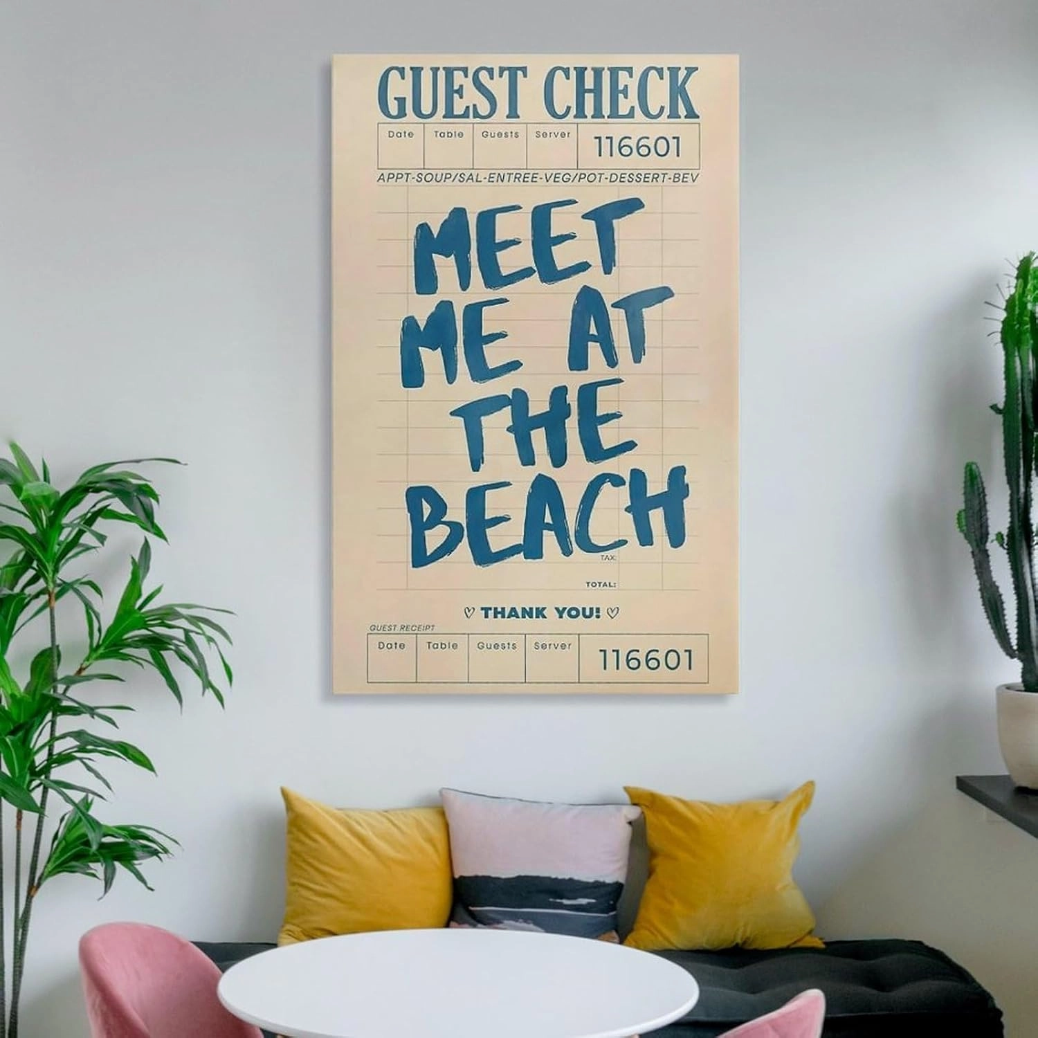 Retro Guest Check Meet Me At The Beach Trendy Preppy Poster Canvas Wall Art Posters For Room Aesthetic And Decor Poster For Bedroom Living Room Bathroom Kitchen Office Decor 08x12inch(20x30cm) Frame-s