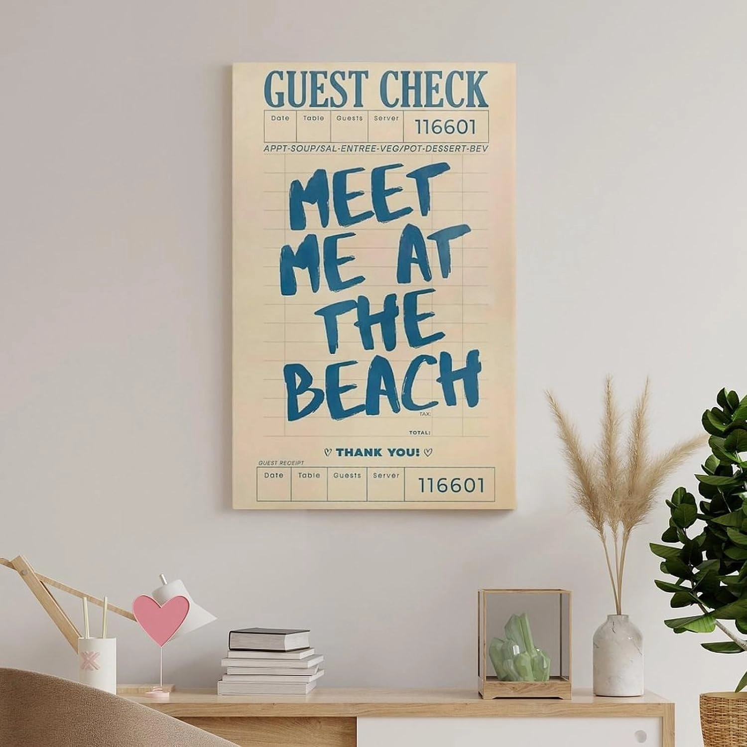 Retro Guest Check Meet Me At The Beach Trendy Preppy Poster Canvas Wall Art Posters For Room Aesthetic And Decor Poster For Bedroom Living Room Bathroom Kitchen Office Decor 08x12inch(20x30cm) Frame-s