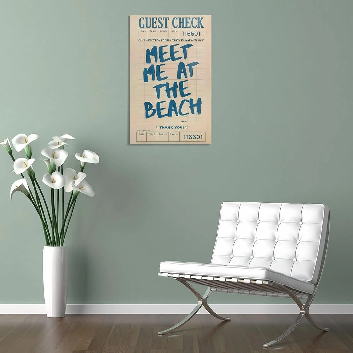 Retro Guest Check Meet Me At The Beach Trendy Preppy Poster Canvas Wall Art Posters For Room Aesthetic And Decor Poster For Bedroom Living Room Bathroom Kitchen Office Decor 08x12inch(20x30cm) Frame-s
