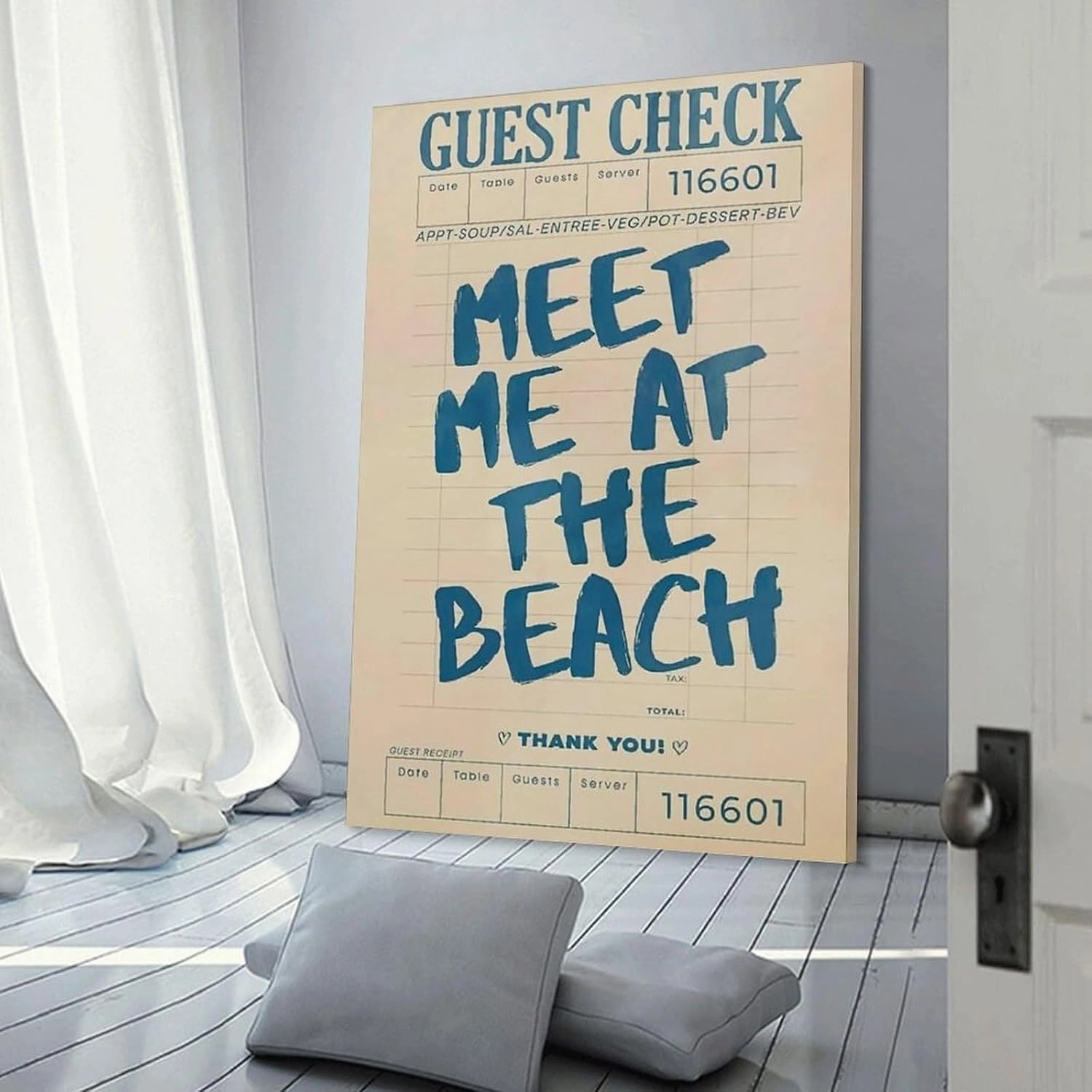 Retro Guest Check Meet Me At The Beach Trendy Preppy Poster Canvas Wall Art Posters For Room Aesthetic And Decor Poster For Bedroom Living Room Bathroom Kitchen Office Decor 08x12inch(20x30cm) Frame-s