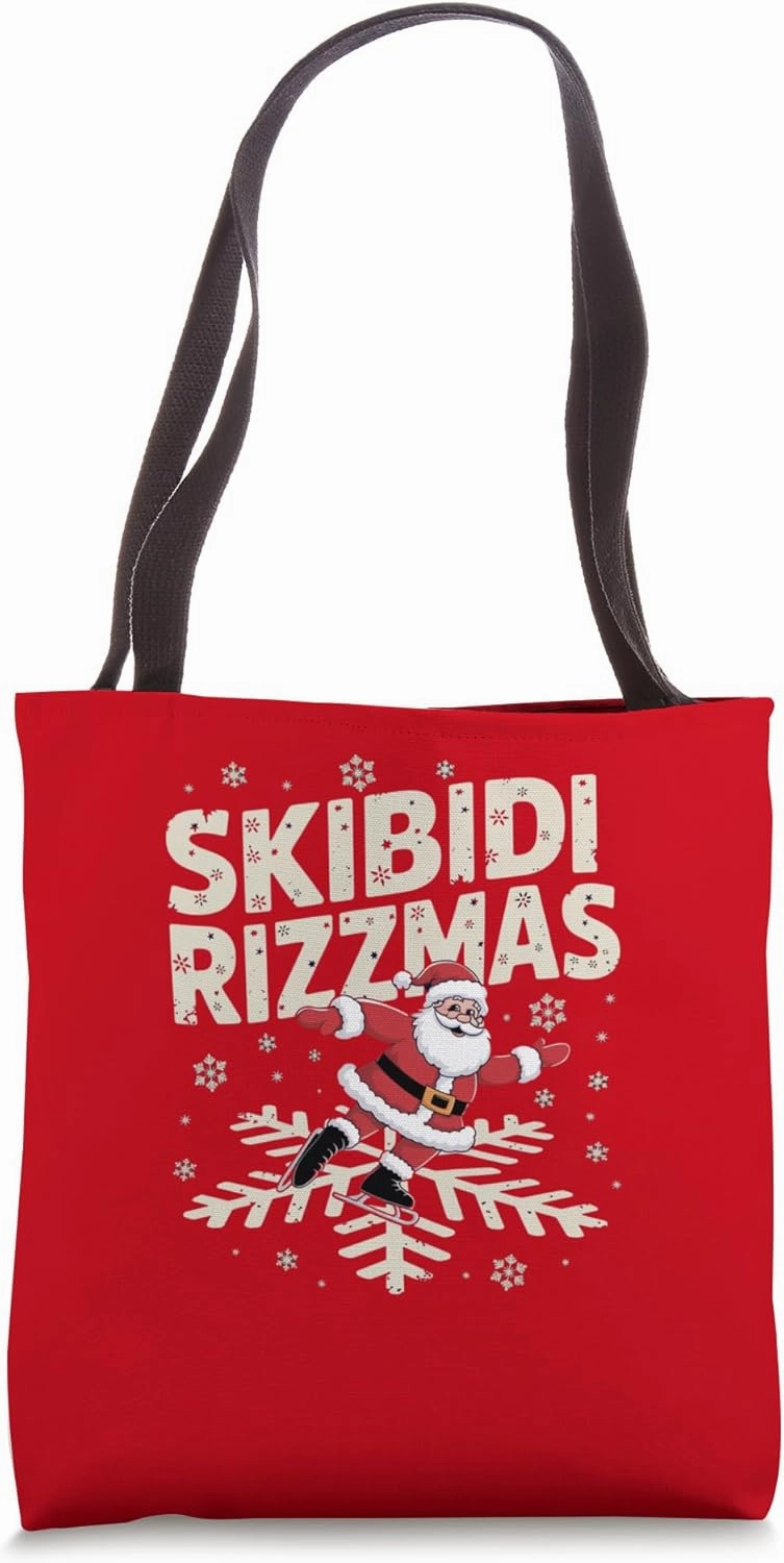 Retro Skibidi Rizzmas Funny Santa Clause Skating Board Tote Bag