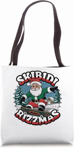 Retro Skibidi Rizzmas Funny Santa Clause Skating Board Tote Bag