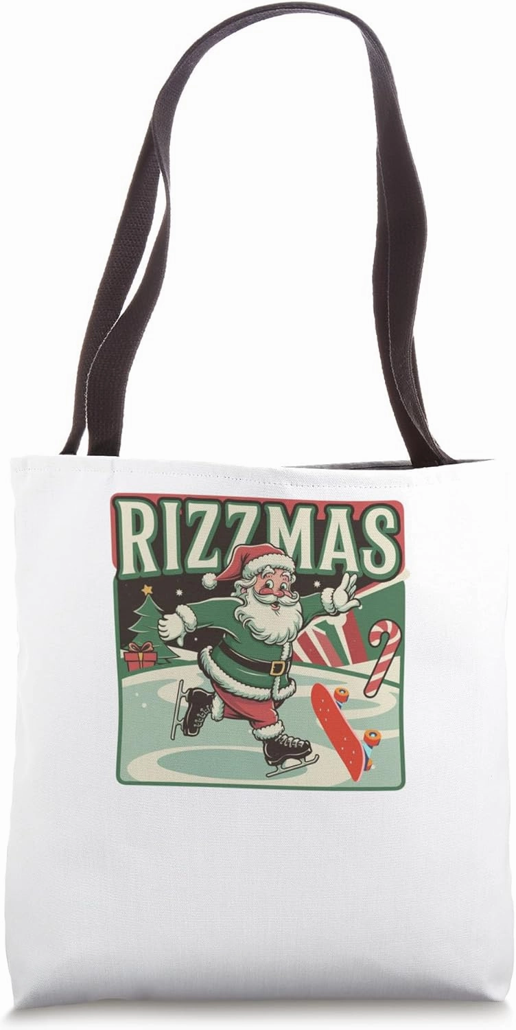 Retro Skibidi Rizzmas Funny Santa Clause Skating Board Tote Bag