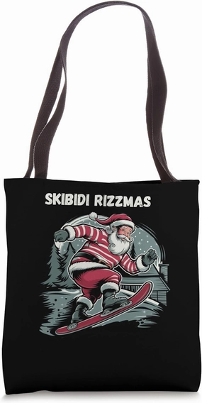 Retro Skibidi Rizzmas Funny Santa Clause Skating Board Tote Bag