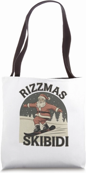 Retro Skibidi Rizzmas Funny Santa Clause Skating Board Tote Bag