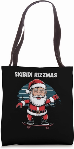 Retro Skibidi Rizzmas Funny Santa Clause Skating Board Tote Bag