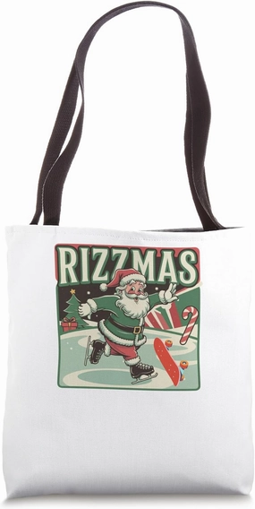 Retro Skibidi Rizzmas Funny Santa Clause Skating Board Tote Bag