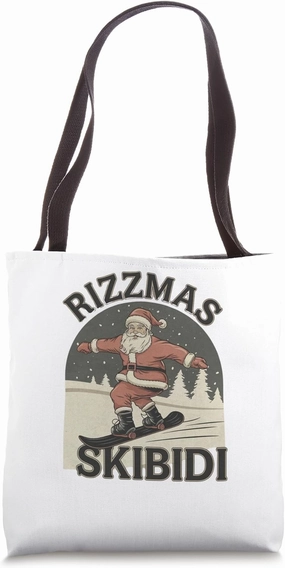 Retro Skibidi Rizzmas Funny Santa Clause Skating Board Tote Bag