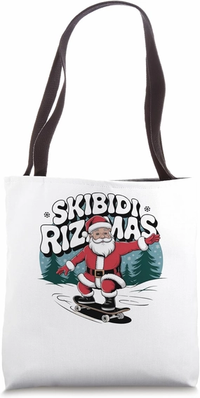 Retro Skibidi Rizzmas Funny Santa Clause Skating Board Tote Bag