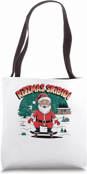 Retro Skibidi Rizzmas Funny Santa Clause Skating Board Tote Bag