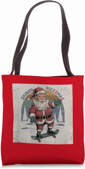 Retro Skibidi Rizzmas Funny Santa Clause Skating Board Tote Bag