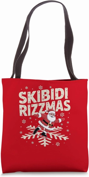 Retro Skibidi Rizzmas Funny Santa Clause Skating Board Tote Bag