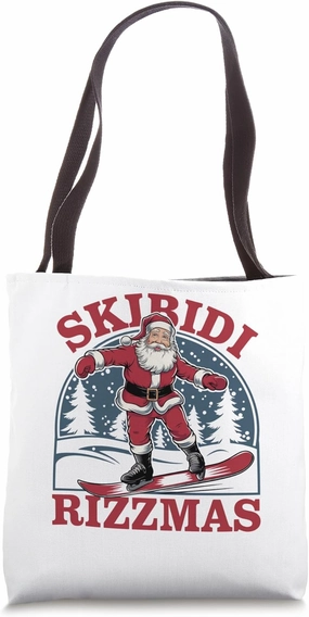 Retro Skibidi Rizzmas Funny Santa Clause Skating Board Tote Bag
