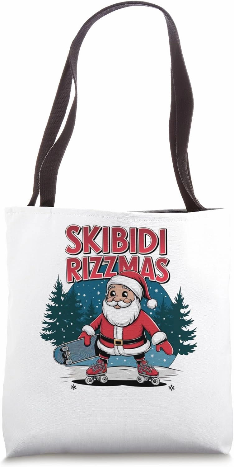 Retro Skibidi Rizzmas Funny Santa Clause Skating Board Tote Bag