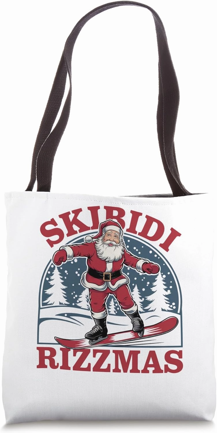 Retro Skibidi Rizzmas Funny Santa Clause Skating Board Tote Bag