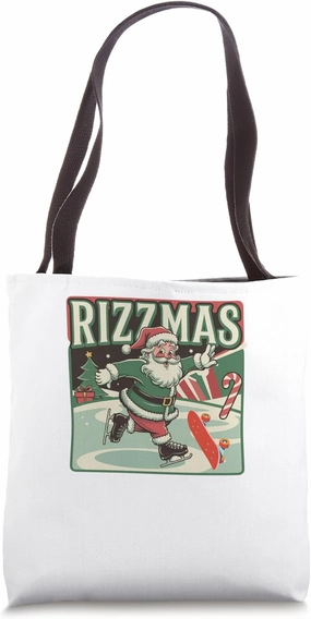 Retro Skibidi Rizzmas Funny Santa Clause Skating Board Tote Bag