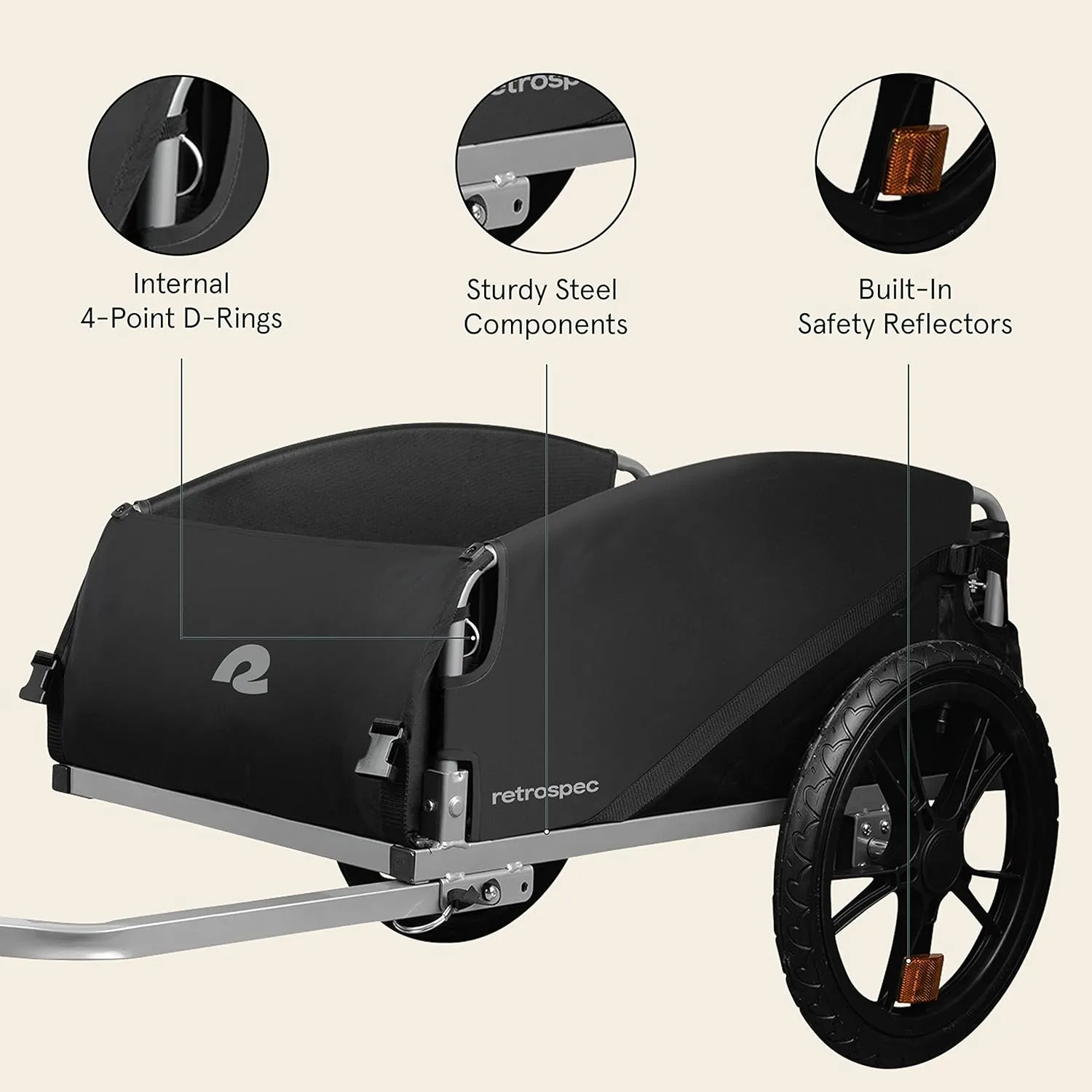 Retrospec Rover Hauler Cargo Bike Trailer with Folding Frame & Weather Resistant Fabric, Large Cargo Carrier, Fits 20” - 29” Bicycle Wheels