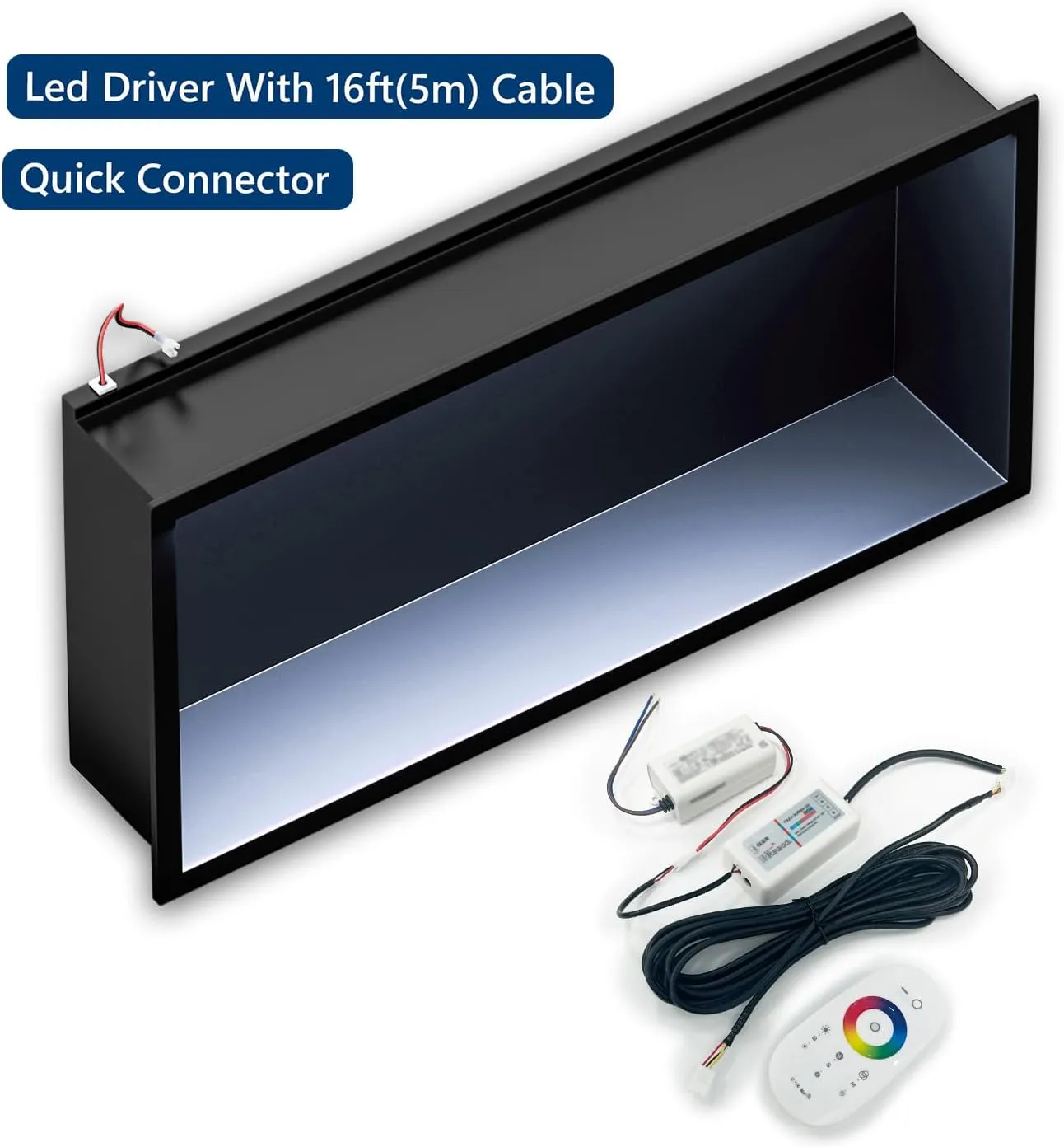 RGB LED Light Shower Niche, Matte Black 30X12 in Stainless Steel Wall Niche with Remote Control, Waterproof No Tile Needed Wall Niche for Bathroom Storage Built-in Installation