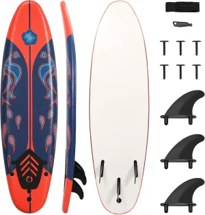 RIVALLYCOOL 6FT Surfboard, Inflatable Long Surfing Board with Removable Fins & Safety Leash, Lightweight Non-Slip Paddle Board for All Surfing Skill Levels (Red)
