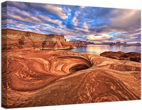 Rock formation Along Shores of Lake Powell Arizona Landscape Wall Art for Living Room Bedroom Bathroom Home Decorations Picture Canvas Prints Modern Artwork Framed Ready to Hang(24''H x 36''W)