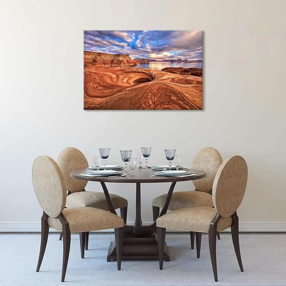 Rock formation Along Shores of Lake Powell Arizona Landscape Wall Art for Living Room Bedroom Bathroom Home Decorations Picture Canvas Prints Modern Artwork Framed Ready to Hang(24''H x 36''W)