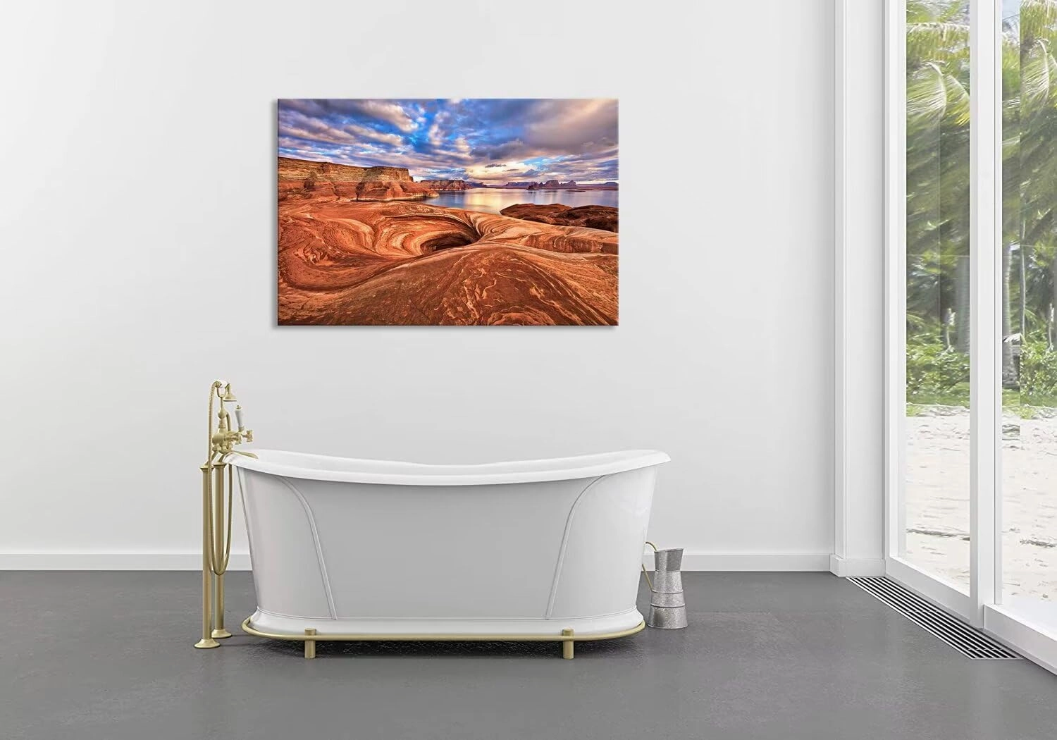 Rock formation Along Shores of Lake Powell Arizona Landscape Wall Art for Living Room Bedroom Bathroom Home Decorations Picture Canvas Prints Modern Artwork Framed Ready to Hang(24''H x 36''W)