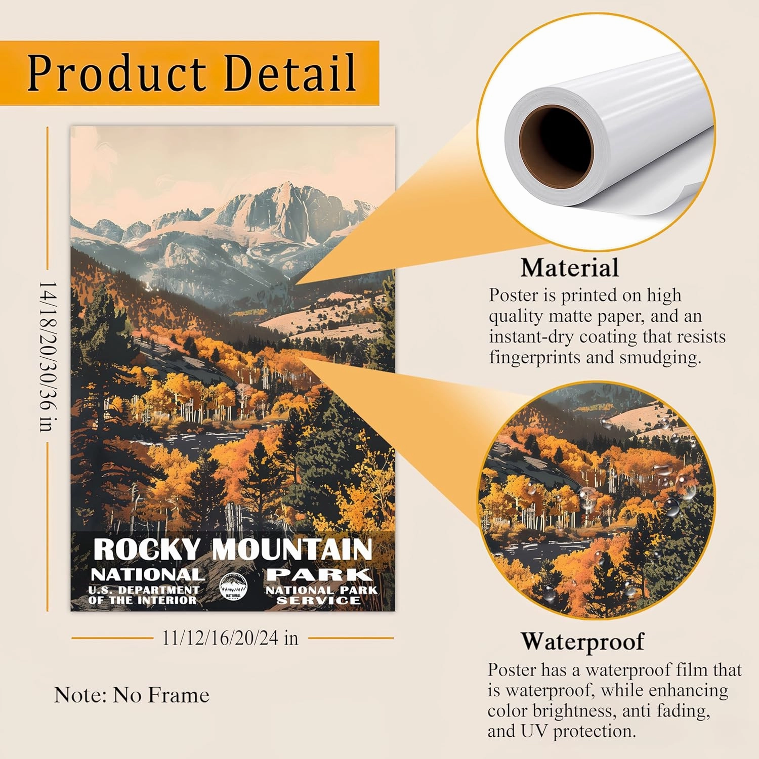 Rocky Mountain National Park Poster, Rocky Mountain Wall Art, Rocky Mountain Print, National Park Posters, National Park Wall Art, Travel Poster, National Park Print for Living Room (UNFRAMED)
