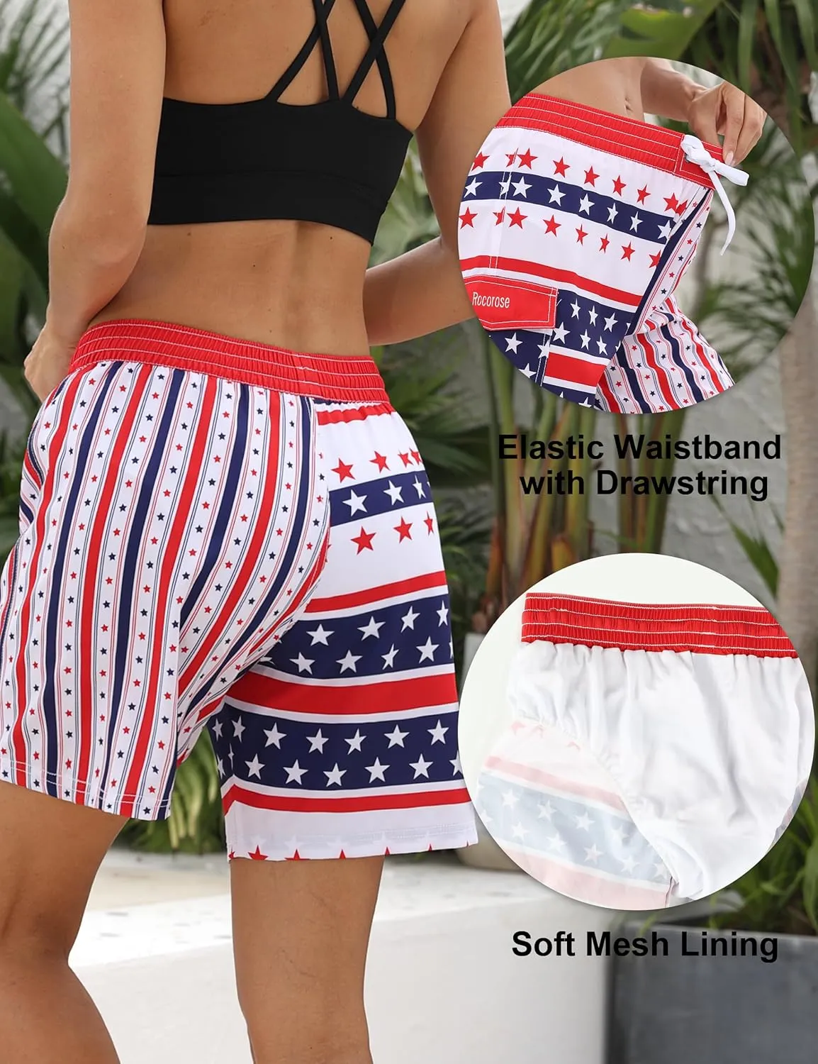 Rocorose Women's Board Shorts Quick Dry Drawstring Sports Summer Bottom Swim Shorts with Pocket