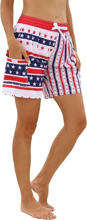 Rocorose Women's Board Shorts Quick Dry Drawstring Sports Summer Bottom Swim Shorts with Pocket