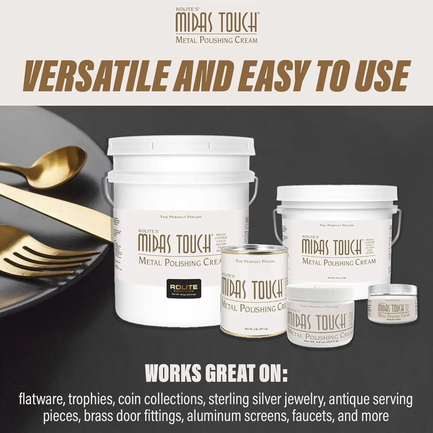Rolite - MTMPC1#2PK Midas Touch Metal Polishing Cream - Cleaner and Polishing Rouge for Sterling Silver, Gold, Brass, Chrome, Copper, and Other Metals, Non-Toxic Formula, 1 Pound, 2 Pack