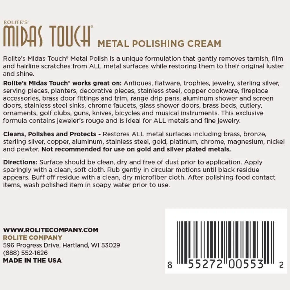 Rolite - MTMPC1#2PK Midas Touch Metal Polishing Cream - Cleaner and Polishing Rouge for Sterling Silver, Gold, Brass, Chrome, Copper, and Other Metals, Non-Toxic Formula, 1 Pound, 2 Pack