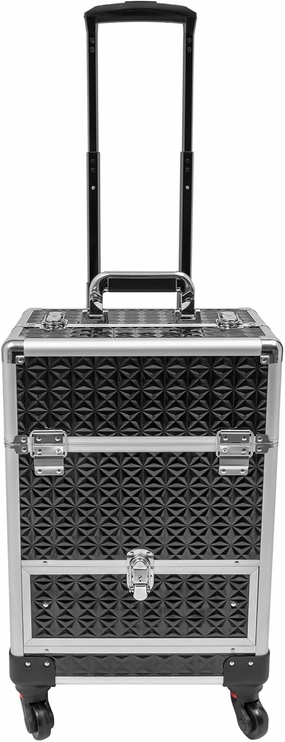 Rolling Makeup Case with Drawers, Professional Makeup Trolley Storage with Retractable 4-Layer Trays, Nail Case with Wheels, for Studio or Travelling Nail Artists Cosmetologist Stylist (Black 2)