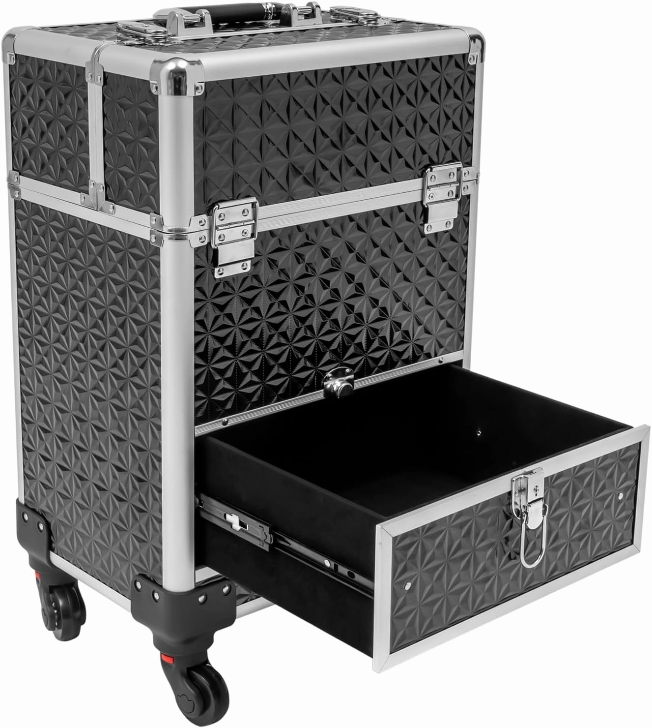 Rolling Makeup Case with Drawers, Professional Makeup Trolley Storage with Retractable 4-Layer Trays, Nail Case with Wheels, for Studio or Travelling Nail Artists Cosmetologist Stylist (Black 2)