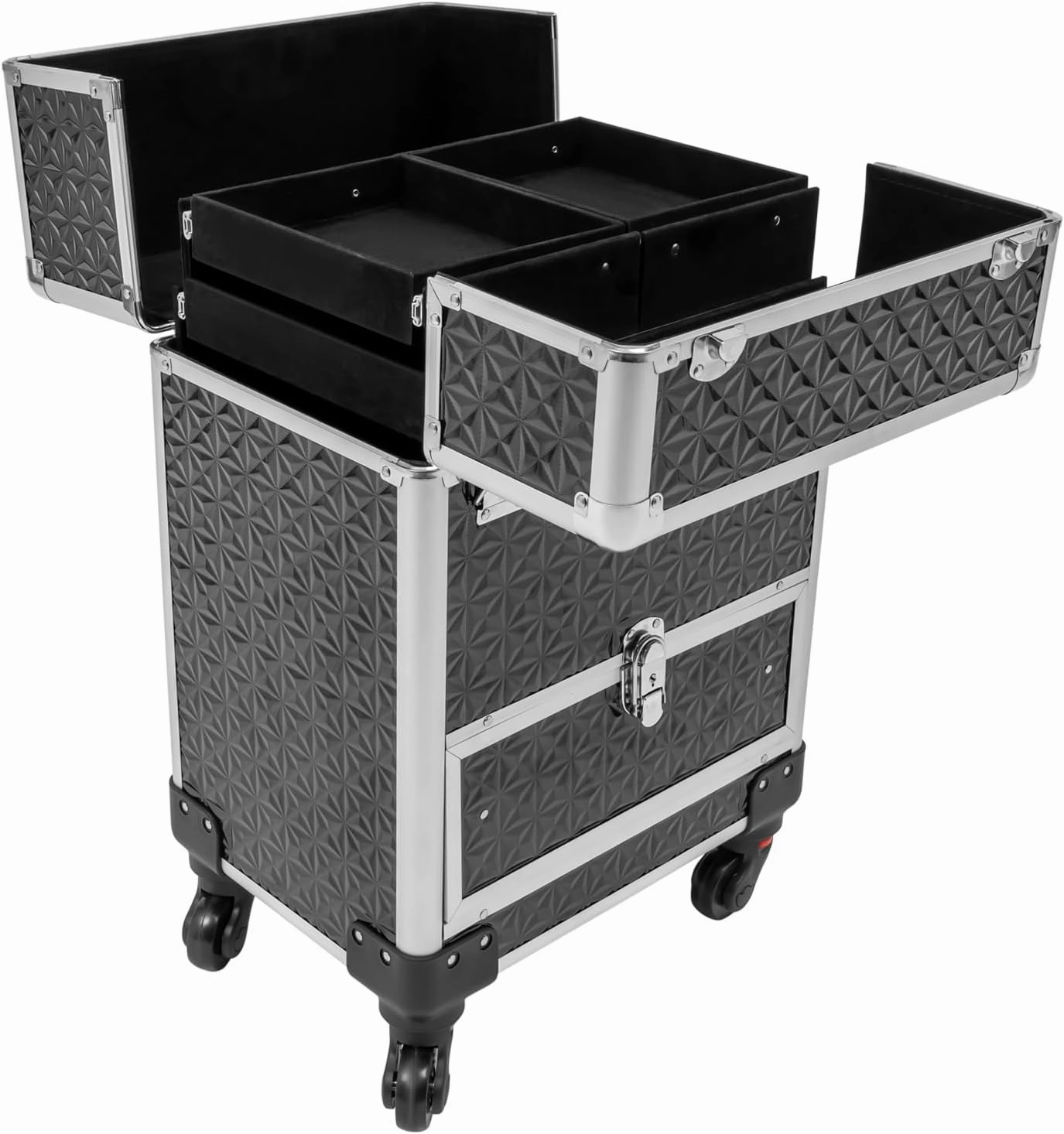 Rolling Makeup Case with Drawers, Professional Makeup Trolley Storage with Retractable 4-Layer Trays, Nail Case with Wheels, for Studio or Travelling Nail Artists Cosmetologist Stylist (Black 2)