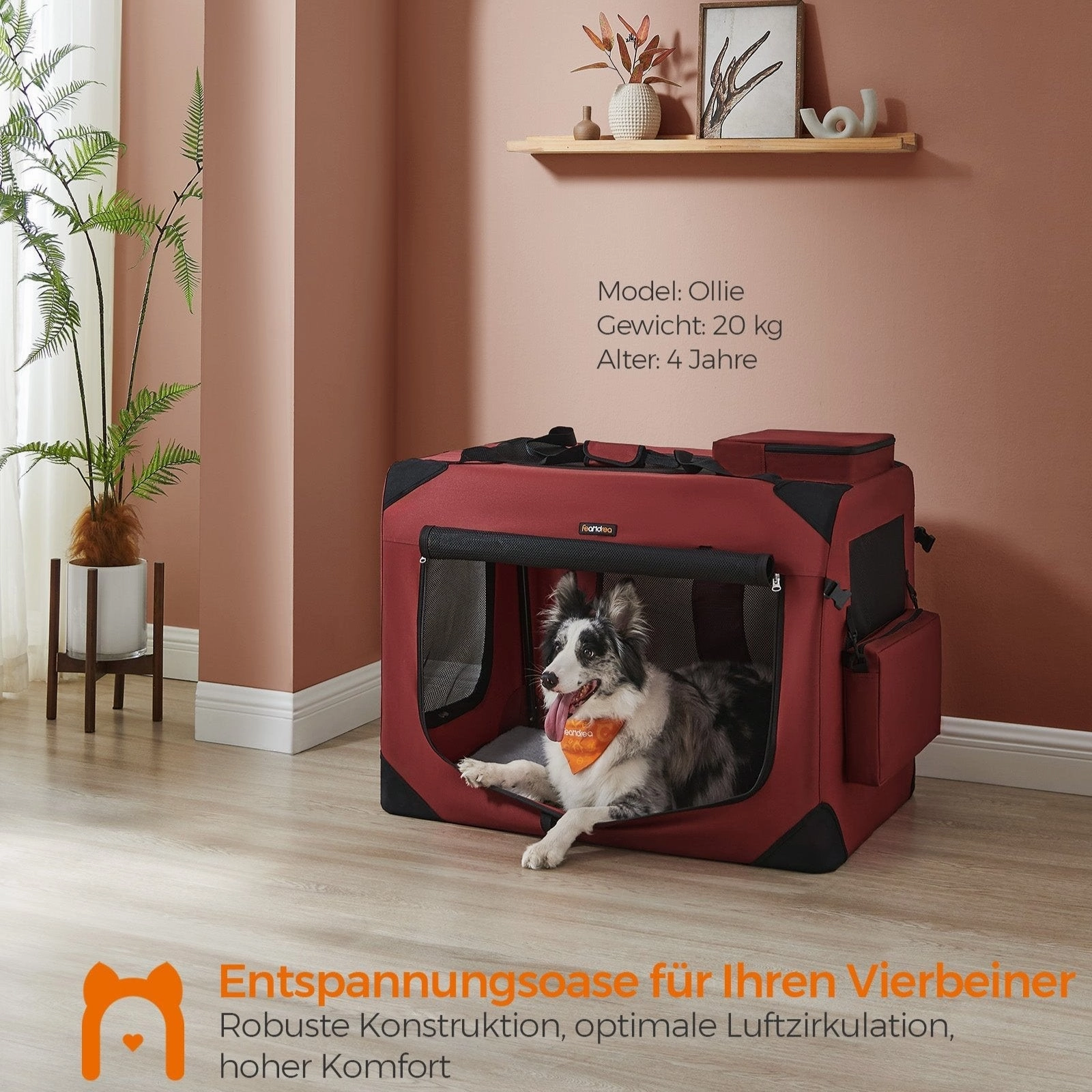 Rootz XXL Berry Red Dog Crate - Pet Carrier - Foldable Kennel - Metal Frame - Oxford Fabric - PVC Coating - Fleece - 91cm x 63cm x 63cm
