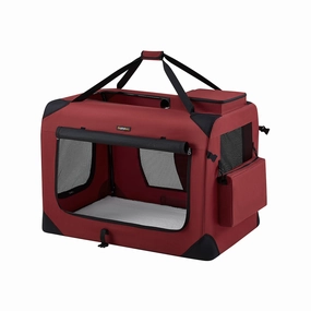 Rootz XXL Berry Red Dog Crate - Pet Carrier - Foldable Kennel - Metal Frame - Oxford Fabric - PVC Coating - Fleece - 91cm x 63cm x 63cm