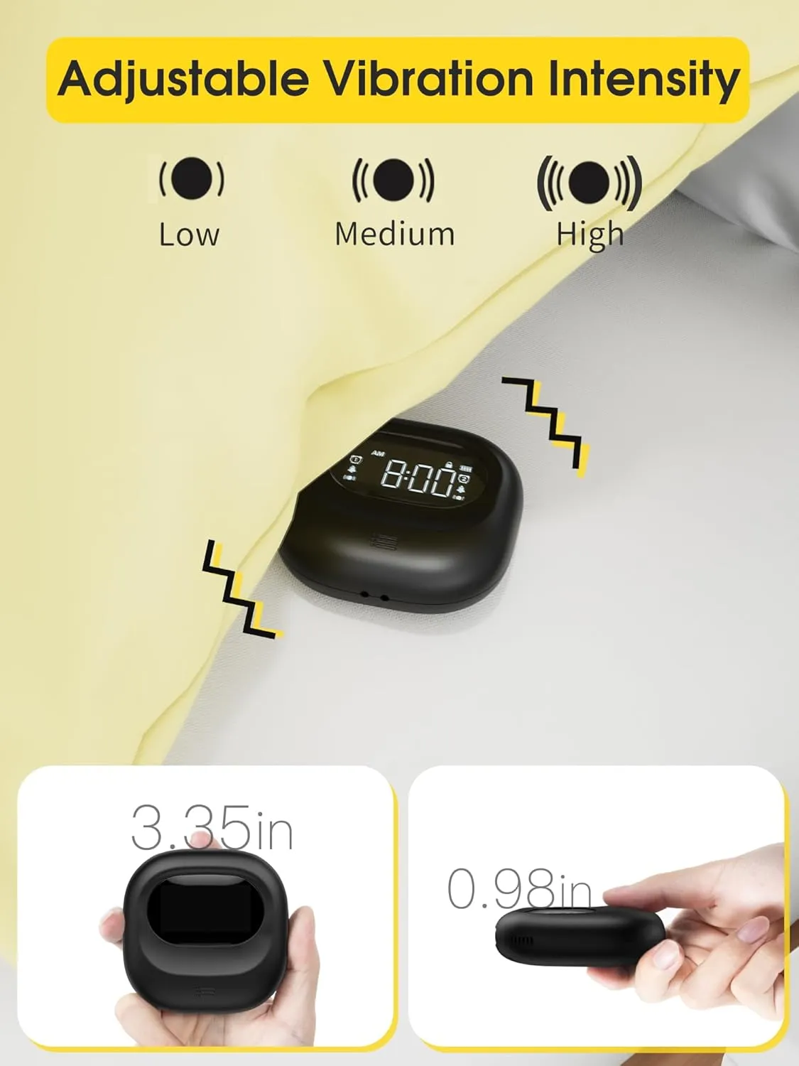 Roxicosly Loud Alarm Clock for Heavy Sleepers, Super Powerful Adjustable Vibration, Travel Bed Shaker Clock for Deaf Hearing Impaired, Battery Operated, USB-C Rechargeable, Cordless, Dual Alarms