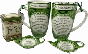 Royal Tara Ceramic Set of 2 Mugs Irish Blessing Cups Tea Bag Holder Set Tea Loose Leaf May the Road Rise... Bone China Kitchenware Coffe Tea Present Housewarming Gift