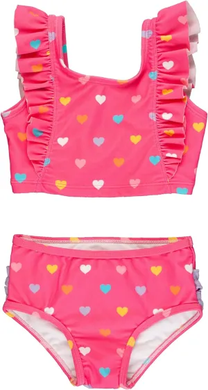RuffleButts UPF50  Colorful Hearts Waterfall Tankini - 5