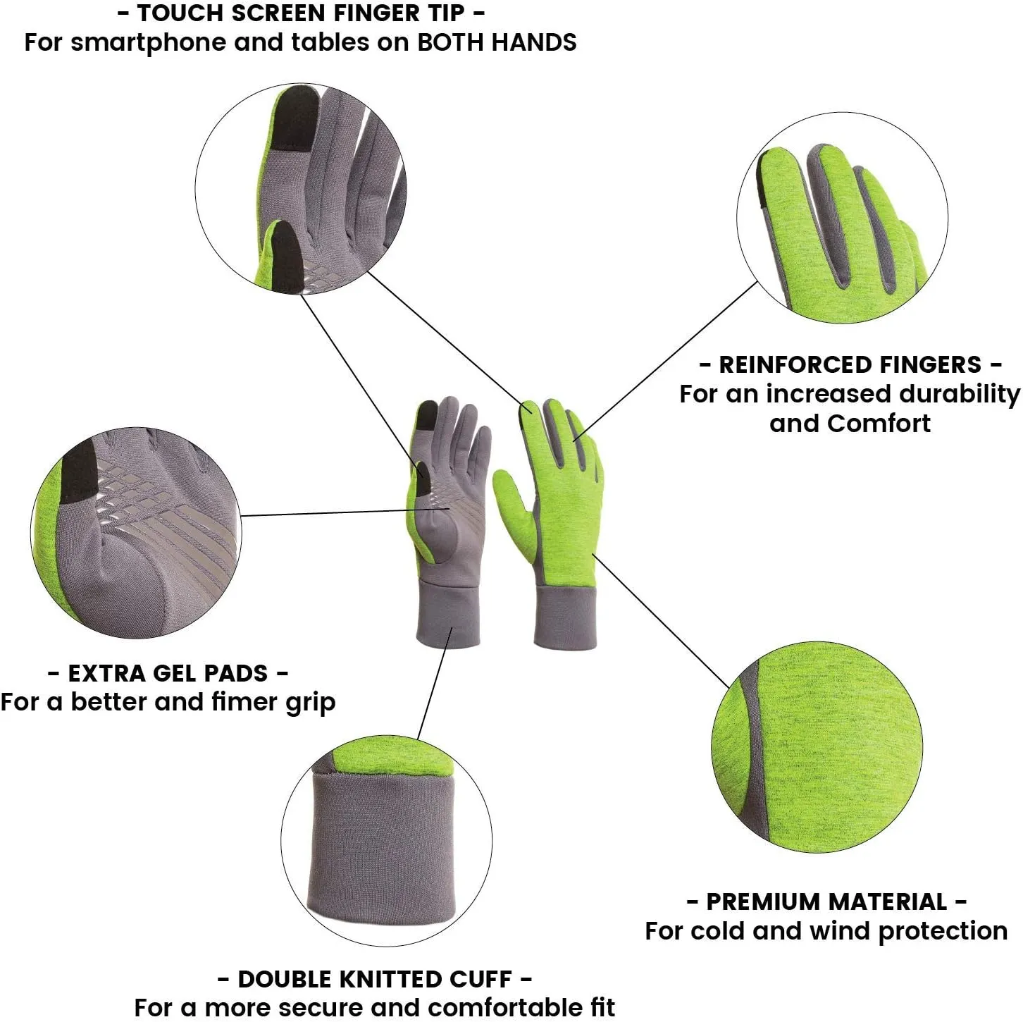 Running Gloves: Sport Gloves with Touch Screen Fingers for Men Women Spring Fall Winter