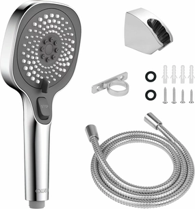 RV Shower Head with Hose and On Off Switch, 3-Spray Camper Water Saving and High Pressure Shower Head with Hose for RV, Camper, Van, Travel Trailer, Motorhome and Boat, Chrome and Dark Gray Finish