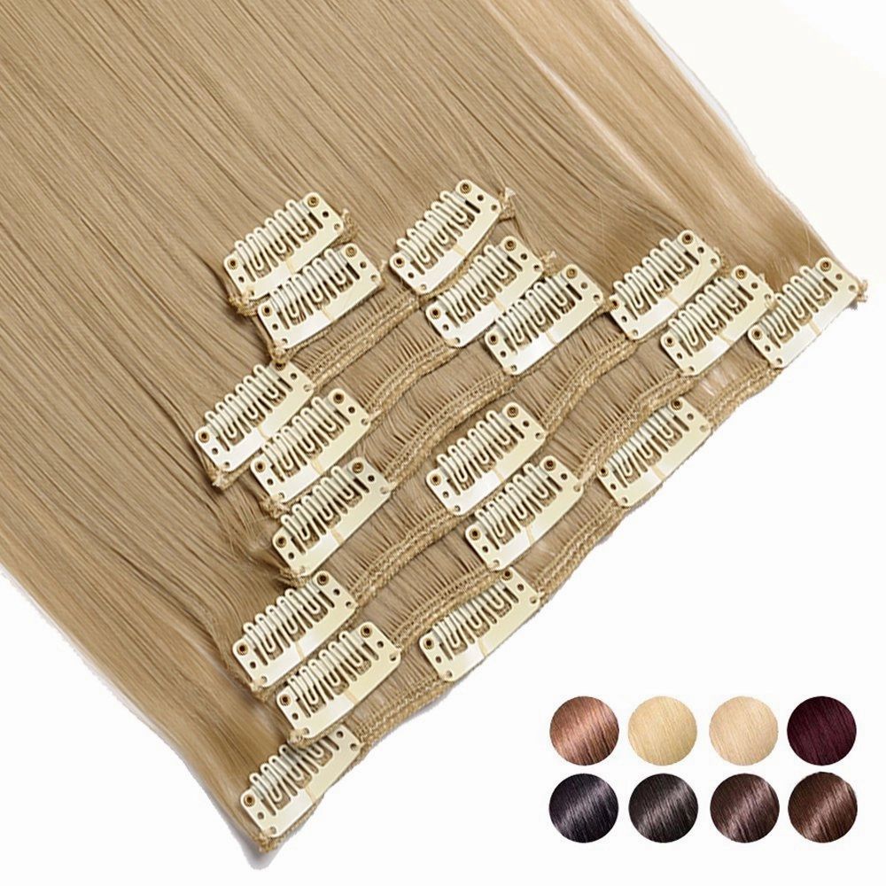 S-noilite 26" Honey Blonde Long Straight Full Head 8 Pcs 18 Clip in Hair Extensions Real Thick Synthetic Hairpieces Party Highlights Pure Ombre Color for Girl Women Girls