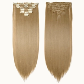 S-noilite 26" Honey Blonde Long Straight Full Head 8 Pcs 18 Clip in Hair Extensions Real Thick Synthetic Hairpieces Party Highlights Pure Ombre Color for Girl Women Girls