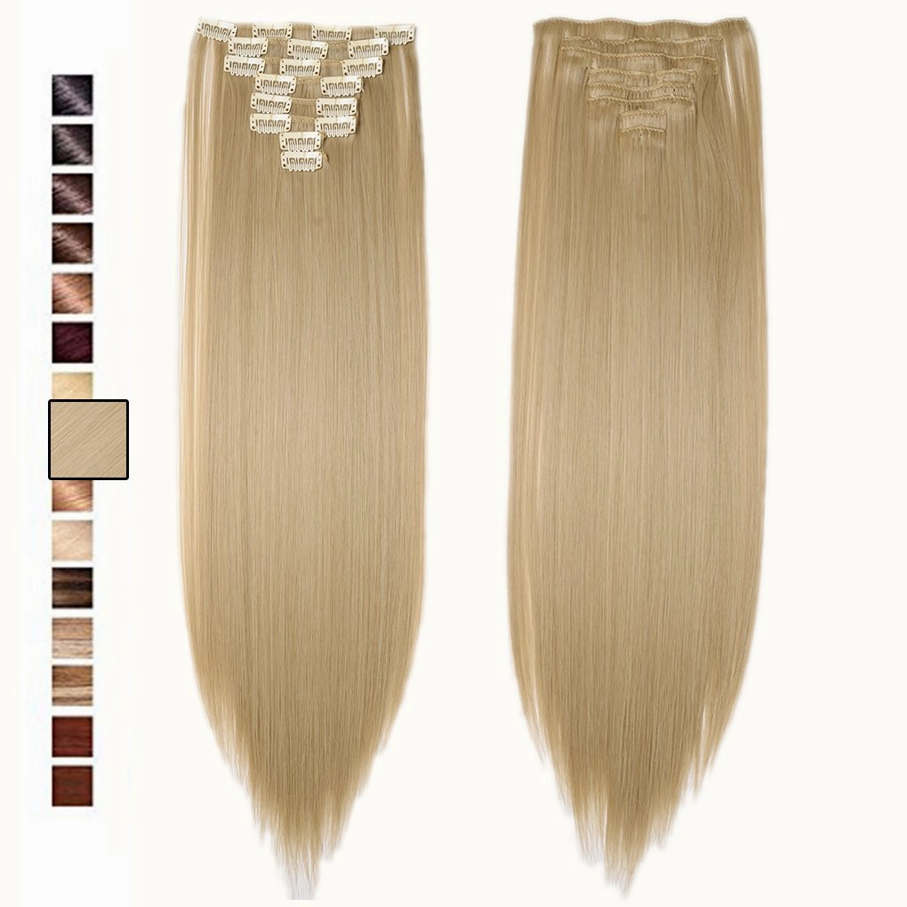 S-noilite 26" Honey Blonde Long Straight Full Head 8 Pcs 18 Clip in Hair Extensions Real Thick Synthetic Hairpieces Party Highlights Pure Ombre Color for Girl Women Girls